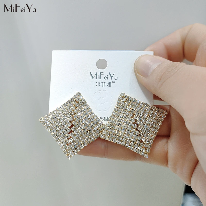 

MFY Korean earrings female geometric rhombus irregular hollow inlaid zircon earrings fashion girl birthday party earrings hot