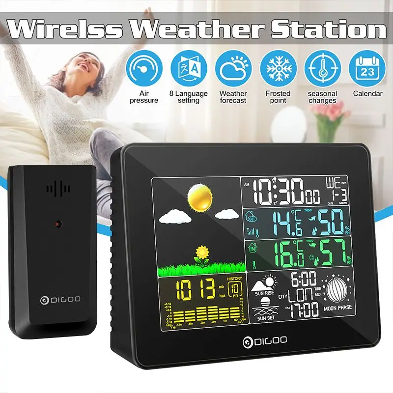 DIGOO DG-TH8868 Weather Station LCD Indoor Outdoor Thermometer Humidity Snooze Alarm Clock Sunrise Sunset Calendar Forecast
DIGOO DG-TH8868 Weather Station LCD Indoor Outdoor Thermometer Humidity Snooze Alarm Clock Sunrise Sunset Calendar Forecast