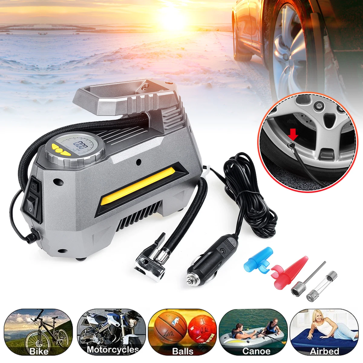 150Psi 12V Electronic Digital Portable Car Wheel Tire Inflatable Pump Inflator Air Compressor Electric Inflating Machine Nozzle
150Psi 12V Electronic Digital Portable Car Wheel Tire Inflatable Pump Inflator Air Compressor Electric Inflating Machine Nozzle