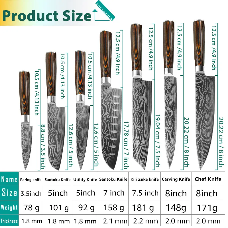 Kitchen Knife 8 Inch Chef Japanese Slicing Santoku Cleaver Profession 7CR17 Stainless Steel Imitation Damascus Pattern Cook Tool
Kitchen Knife 8 Inch Chef Japanese Slicing Santoku Cleaver Profession 7CR17 Stainless Steel Imitation Damascus Pattern Cook Tool