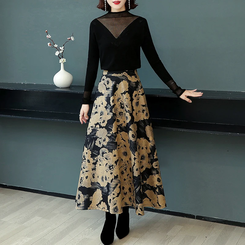 A-Line Slim Retro Style Elegant Long Skirt Woman Fall 2020 New Fashion Elastic High Waist Floral Print Winter Wool Skirt Casual
A-Line Slim Retro Style Elegant Long Skirt Woman Fall 2020 New Fashion Elastic High Waist Floral Print Winter Wool Skirt Casual