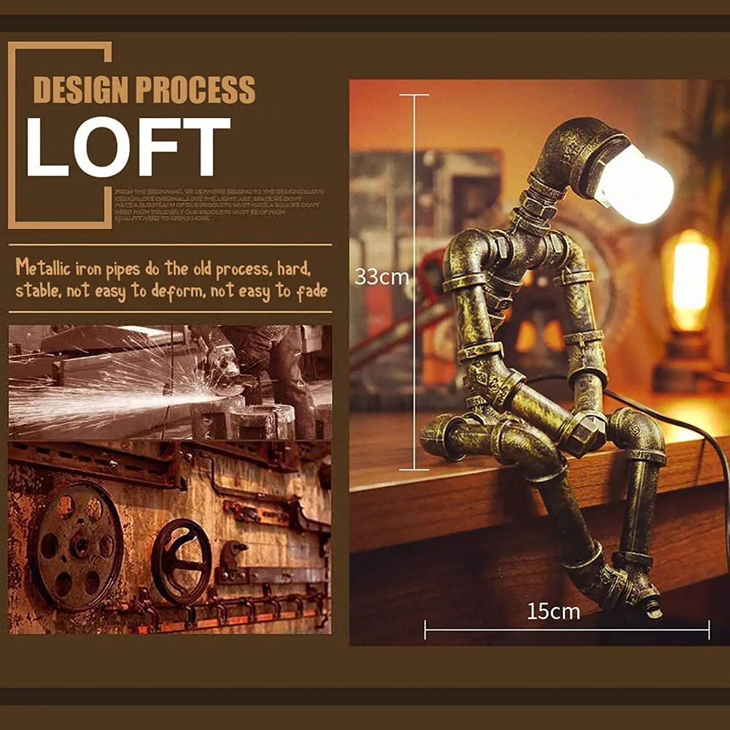 Creative Industrial Steampunk Wrought Iron Robot Table Lamp Retro Robot Water Pipe Desk Lamp Bar Restaurant Cafe Decoration
Creative Industrial Steampunk Wrought Iron Robot Table Lamp Retro Robot Water Pipe Desk Lamp Bar Restaurant Cafe Decoration