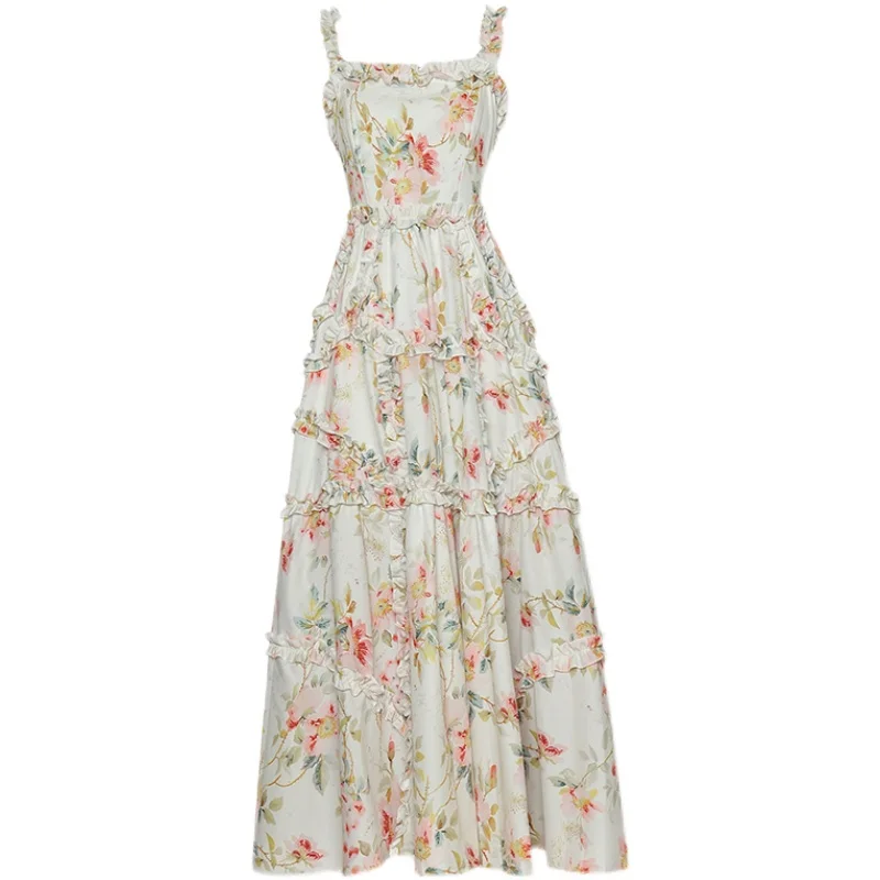 High Quality Newest Nice Designer Runway Vogue Spaghetti Strap Flroal Print Ruffles Long Dress
High Quality Newest Nice Designer Runway Vogue Spaghetti Strap Flroal Print Ruffles Long Dress