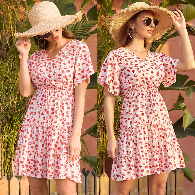 Plus Size A-Line Women Dress Red Flower Printed Woman Sashes Lacing Up Short Sleeve Mini V-Neck Beach Summer Chiffon Vestidos
Plus Size A-Line Women Dress Red Flower Printed Woman Sashes Lacing Up Short Sleeve Mini V-Neck Beach Summer Chiffon Vestidos