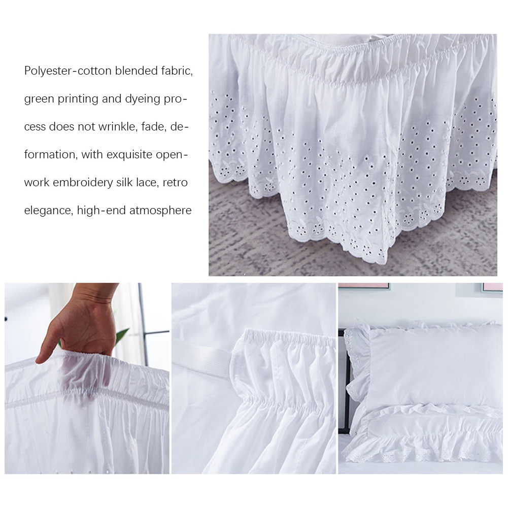 2 Sizes Bed Skirt Elastic Band Ruffle Embroider Bed Wrap Around Valance Drop Ruffle Bed Wrap Around Ruffle Embroider Design