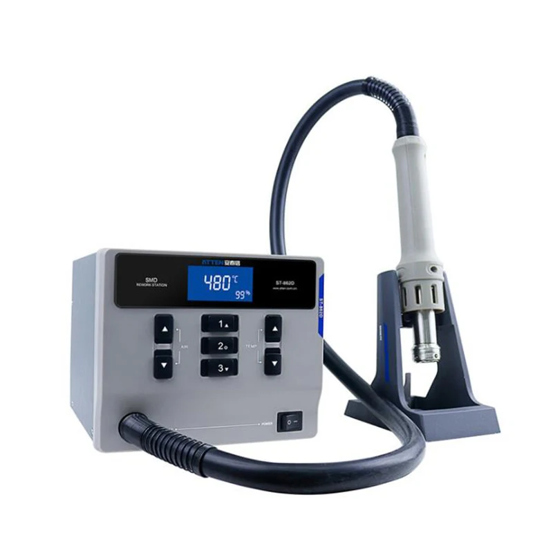 ST-862D lead-free hot air gun soldering station Intelligent digital display 1000W rework station For PCB chip repair
ST-862D lead-free hot air gun soldering station Intelligent digital display 1000W rework station For PCB chip repair