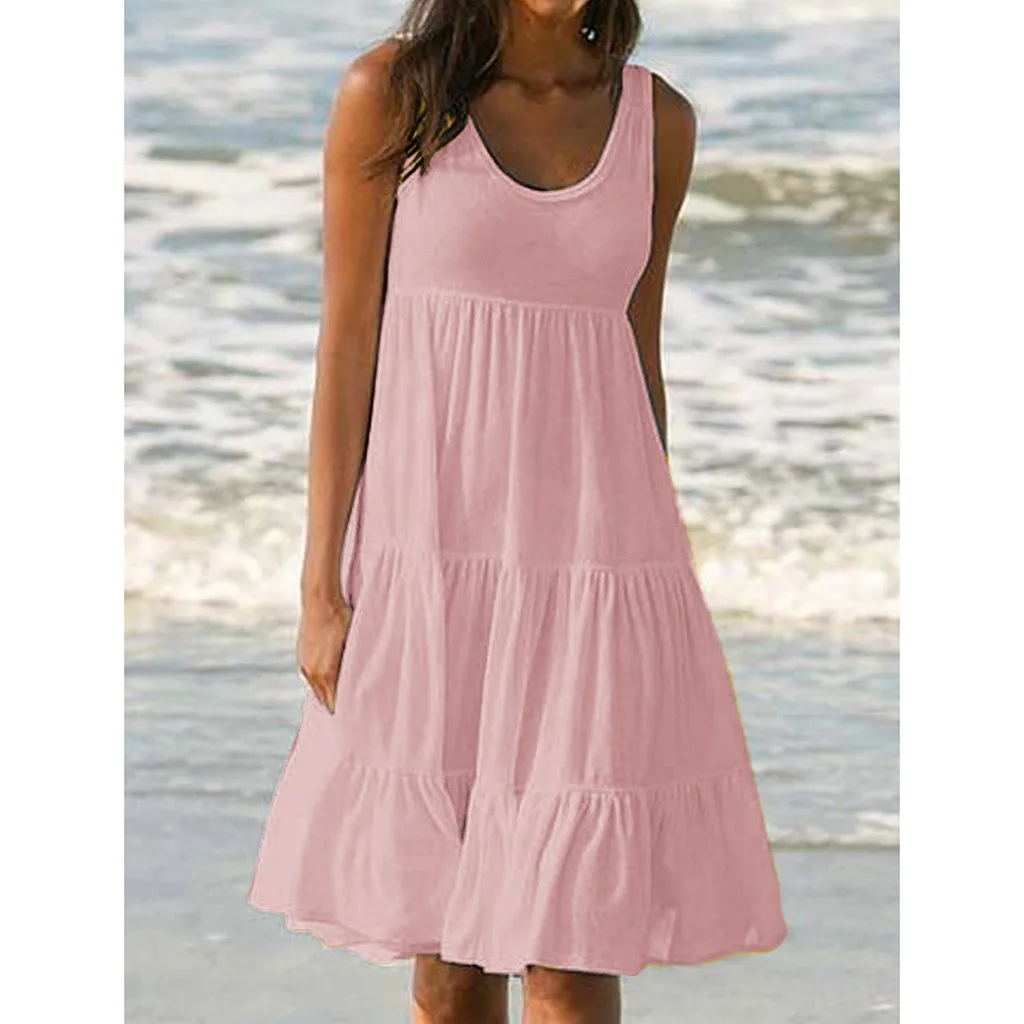 Holiday Summer Sleeveless Party Beach Dress For Woman Solid Color O-Neck Summer Dress Ladies Loose Boho Dresses Roupa Feminina
Holiday Summer Sleeveless Party Beach Dress For Woman Solid Color O-Neck Summer Dress Ladies Loose Boho Dresses Roupa Feminina