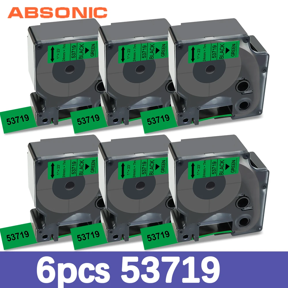 Absonic 6PK 53719 Black on Green Compatible Dymo D1 24mm Label Tape for DYMO Label Maker LabelManager PC LM450D LM500TS Printer
Absonic 6PK 53719 Black on Green Compatible Dymo D1 24mm Label Tape for DYMO Label Maker LabelManager PC LM450D LM500TS Printer