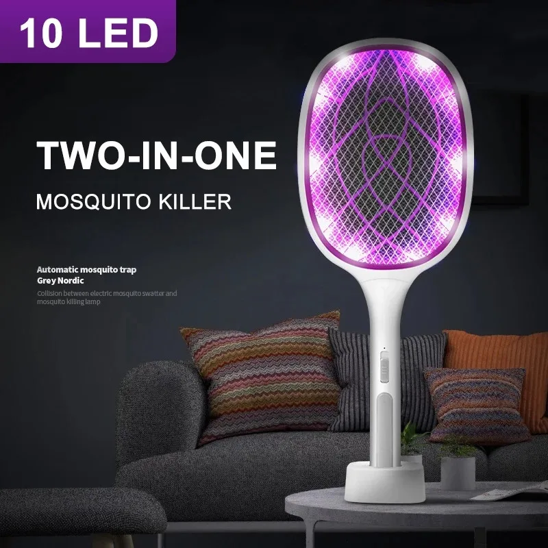 

2 In 1 Electric Mosquito Swatter Insect Racket Zapper Fly Bug Trap Lamp 3000V 1200mAh Rechargeable Pest Bug Anti Mosquito Killer