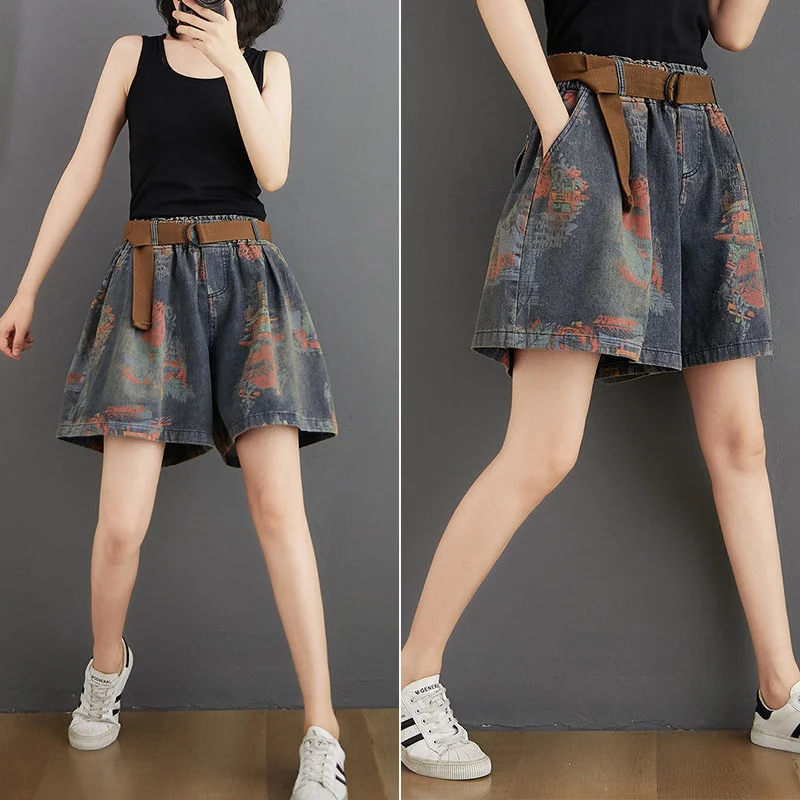Streetwear Printed Denim Shorts Summer 2021 New High Waist Denim Shorts Women Loose Femme Jeans Casual Wide-leg Pants A584
Streetwear Printed Denim Shorts Summer 2021 New High Waist Denim Shorts Women Loose Femme Jeans Casual Wide-leg Pants A584