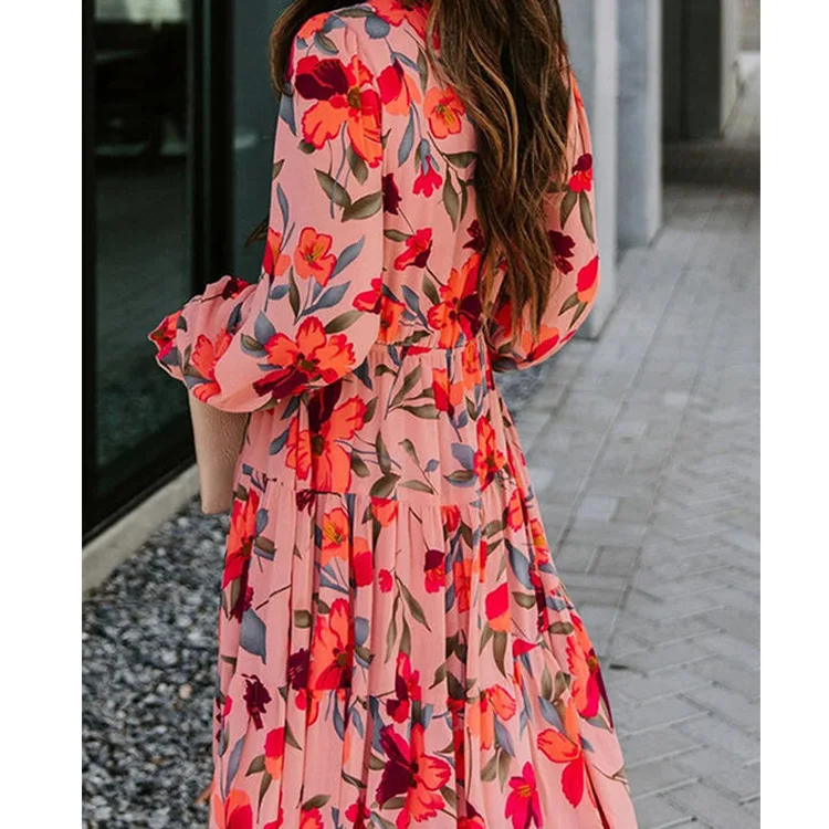 Summer floral print boho dress Ladies beach vacation dress Bohemian long sleeve v neck A-line maxi dress
Summer floral print boho dress Ladies beach vacation dress Bohemian long sleeve v neck A-line maxi dress