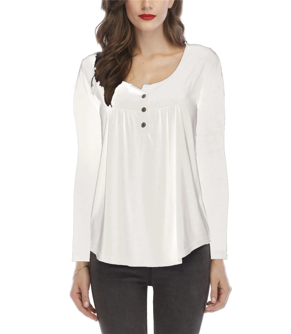Blouse with pleated buttons solid and long sleeves T-shirt Lady's blazer Street clothes in autumn2020
Blouse with pleated buttons solid and long sleeves T-shirt Lady's blazer Street clothes in autumn2020
