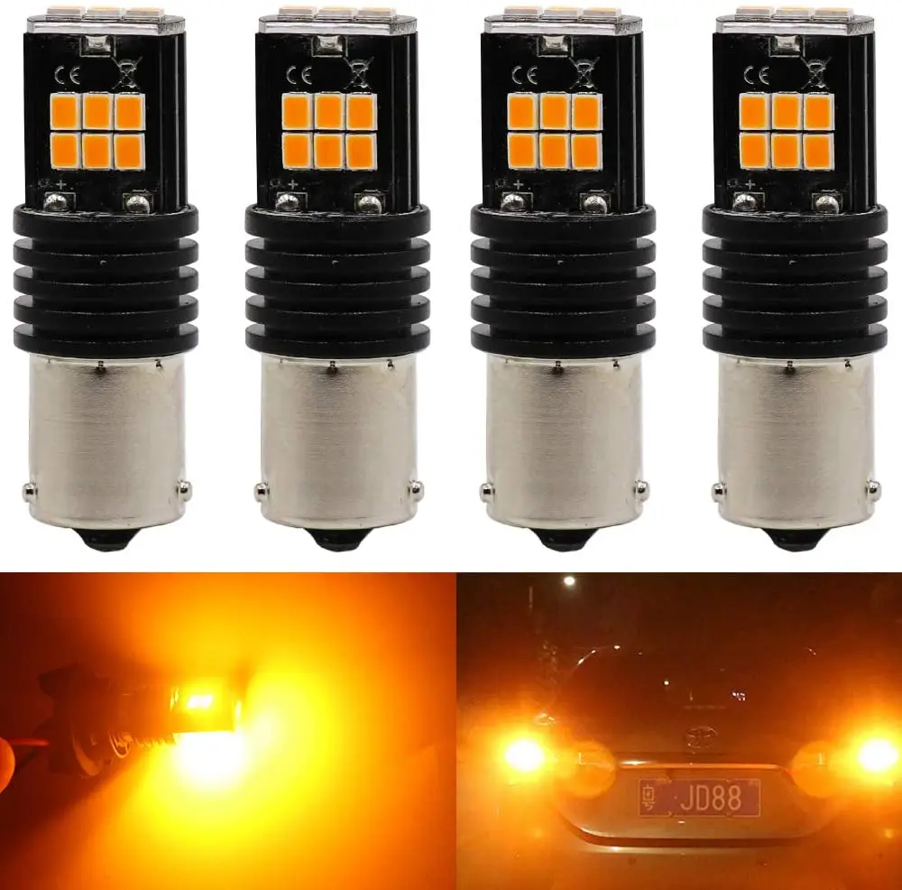 4-Pack 1056 BAU15S 7507 12496 1156PY PY21W Amber/Yellow Non-Polarity 2835 15 SMD LED Turn Signal Light Blink Bulb 9V-18V 
4-Pack 1056 BAU15S 7507 12496 1156PY PY21W Amber/Yellow Non-Polarity 2835 15 SMD LED Turn Signal Light Blink Bulb 9V-18V