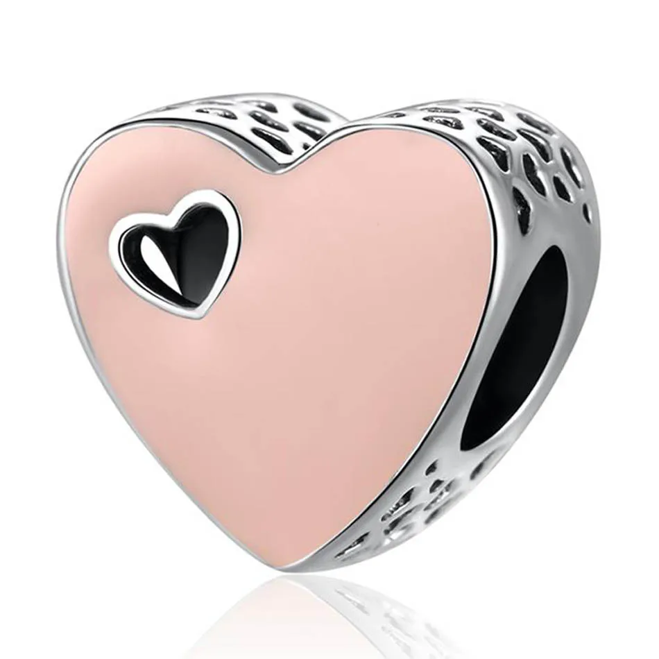 

Серебряные бусины S925 с розовой эмалью, милые Подвески в виде сердца, подходит для браслета Пандоры, ювелирные изделия «сделай сам»