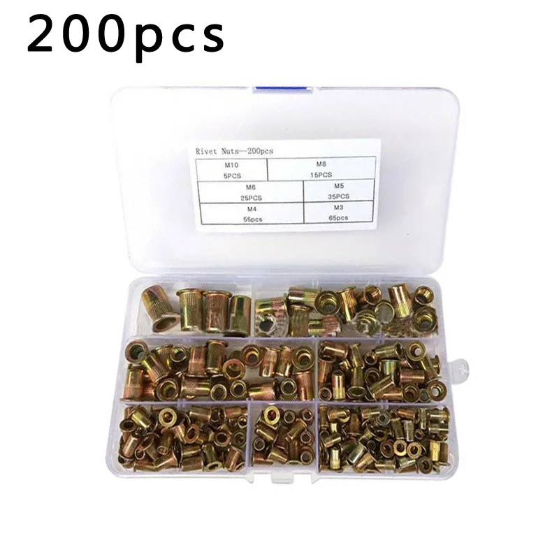 200pc Mixed Rivet Nut Zinc Steel Insert Nutsert Threaded M3/4/5/6/8/10 (6 Sizes)
200pc Mixed Rivet Nut Zinc Steel Insert Nutsert Threaded M3/4/5/6/8/10 (6 Sizes)