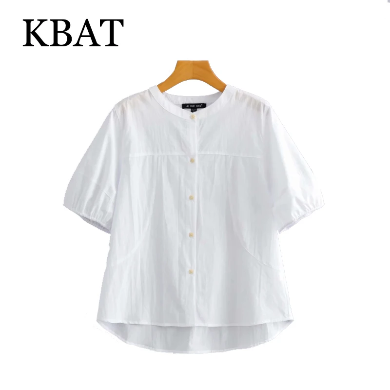 KBAT 2021 Women's shirt Simple white stand collar solid color stitching shirt loose short sleeve shirt Puff Sleeve Chic Blusas
KBAT 2021 Women's shirt Simple white stand collar solid color stitching shirt loose short sleeve shirt Puff Sleeve Chic Blusas