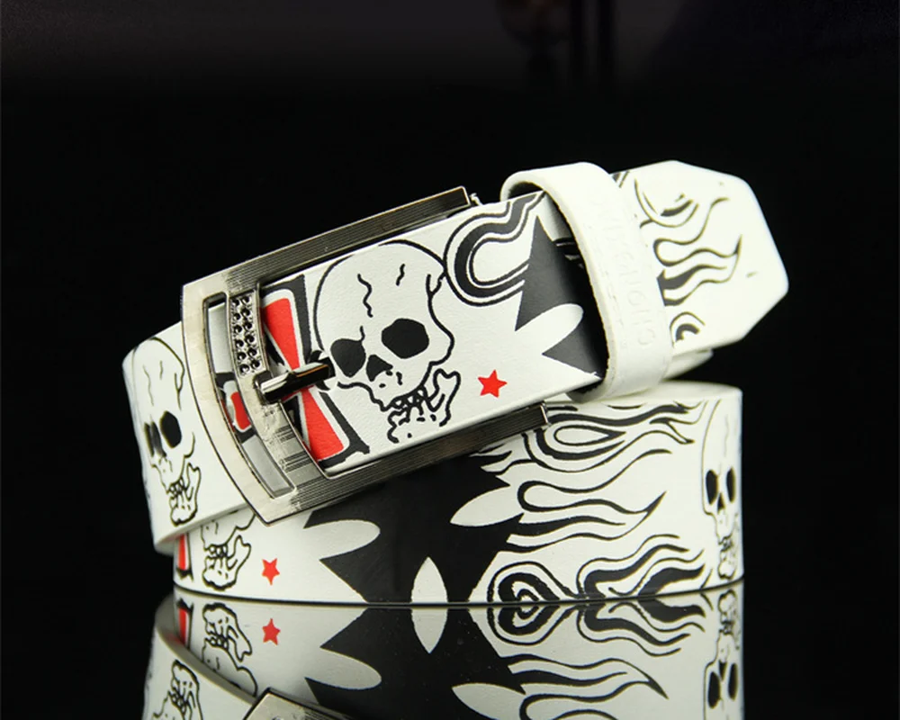 Pin Buckle Men's Belt European and American Hip-hop Skull Casual Belt Teen Punk Rock Cool PU Leather Print Belt Belts for Men
Pin Buckle Men's Belt European and American Hip-hop Skull Casual Belt Teen Punk Rock Cool PU Leather Print Belt Belts for Men