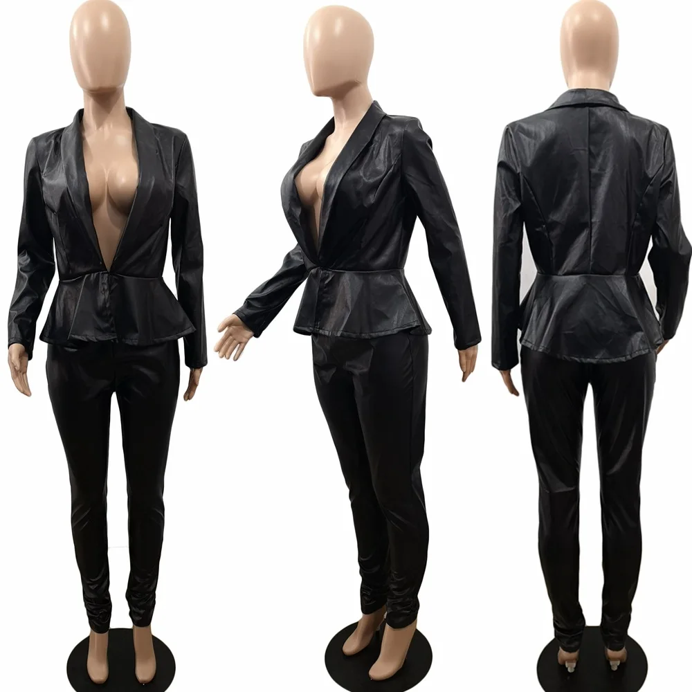 Winter Leather Women Two Piece Outfits Autumn Long Sleeve Button Coat Top+Pants Casual Pu Suits Plus Size Solid 2 Piece Sets
Winter Leather Women Two Piece Outfits Autumn Long Sleeve Button Coat Top+Pants Casual Pu Suits Plus Size Solid 2 Piece Sets