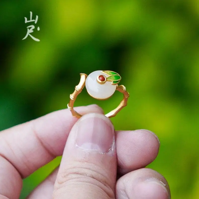 Yunzhu Pure Natural Hetian Jade White Jade Green Bamboo Southern Red Agate Ring Adjustable S925 Sterling Silver Temperamental Gi
Yunzhu Pure Natural Hetian Jade White Jade Green Bamboo Southern Red Agate Ring Adjustable S925 Sterling Silver Temperamental Gi