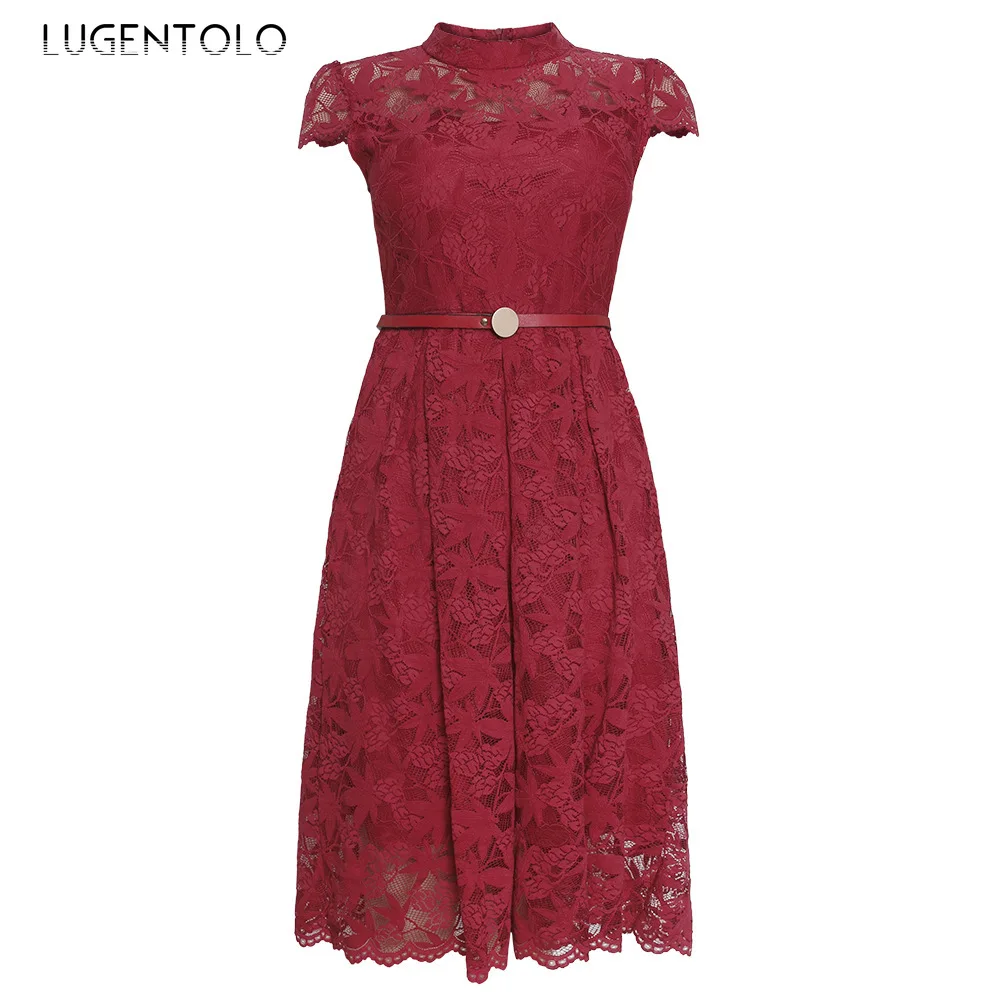 Lugentolo Dinner Women Elegant Dress Lace OlL Cutout Half-Collar Short-Sleeved Pleated Dress Solid Lady Temperament Dress
Lugentolo Dinner Women Elegant Dress Lace OlL Cutout Half-Collar Short-Sleeved Pleated Dress Solid Lady Temperament Dress
