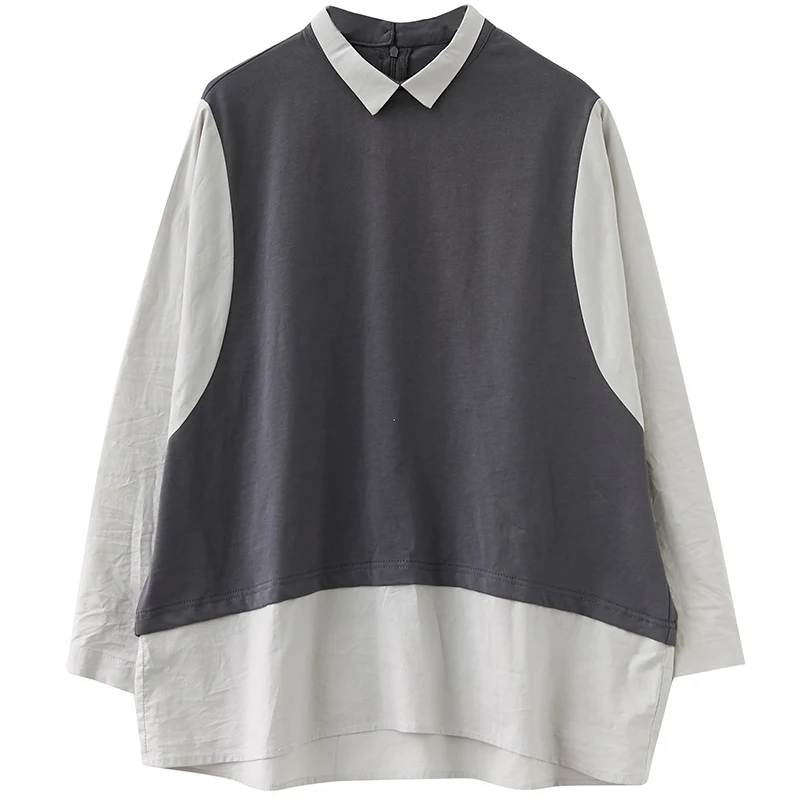 COIGARSAM Casual Patchwork blouse women New Spring blusas womens tops and blouses Khaki Gray 9072
COIGARSAM Casual Patchwork blouse women New Spring blusas womens tops and blouses Khaki Gray 9072