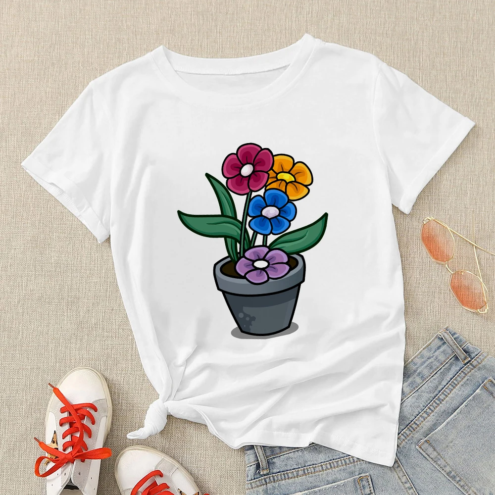 Flowers With Girl Painting Series White T-shirt Women Cute Creative Flower Printed Short Sleeved Top Popular 2021 Autumn Tshirt
Flowers With Girl Painting Series White T-shirt Women Cute Creative Flower Printed Short Sleeved Top Popular 2021 Autumn Tshirt
