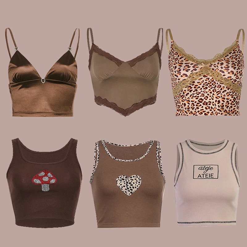 2021 New Women Crop Tops Y2K Aesthetic Sexy Cute Summer Halter Brown Camis Fashion Casual Female Sleeveless 90s Corset Top
2021 New Women Crop Tops Y2K Aesthetic Sexy Cute Summer Halter Brown Camis Fashion Casual Female Sleeveless 90s Corset Top