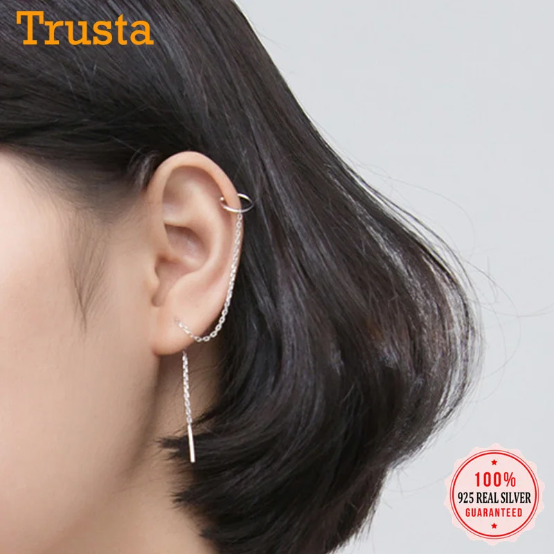 Trustdavis кисточки серьги 100% 925 пробы серебро свисающие связанная цепочка клипсы