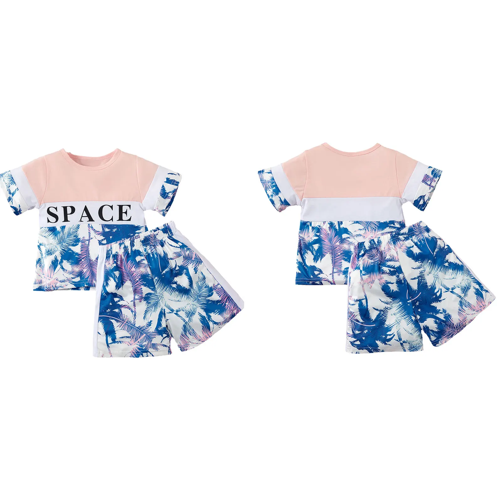 Summer casual Children Short-sleeved T-shirts Shorts Set Fashion Letter Stitching Round Neck Tops Leaves Print Short Pants
Summer casual Children Short-sleeved T-shirts Shorts Set Fashion Letter Stitching Round Neck Tops Leaves Print Short Pants