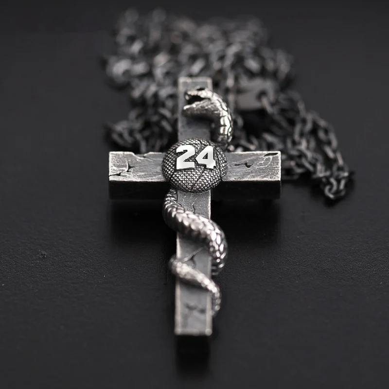 ZABRA Kobe Souvenir Jewelry Number 24 Mamba Cross Pendant 925 Sterling Silver Vintage Hip Hop Rock Punk | Украшения и аксессуары