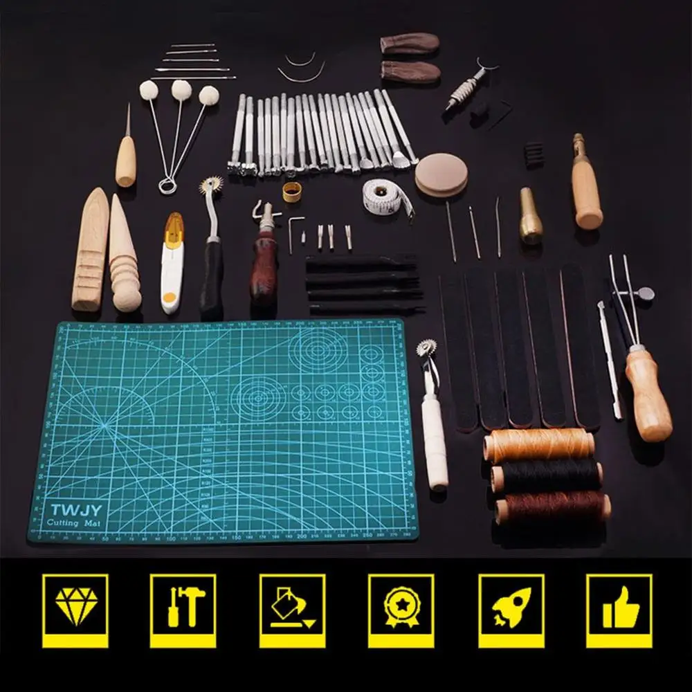 50PCS Leather Craft Tools Kit Hand DIY Sewing Stitching Carving Work Punch Saddle Leathercraft Accessories for Leather Working
50PCS Leather Craft Tools Kit Hand DIY Sewing Stitching Carving Work Punch Saddle Leathercraft Accessories for Leather Working