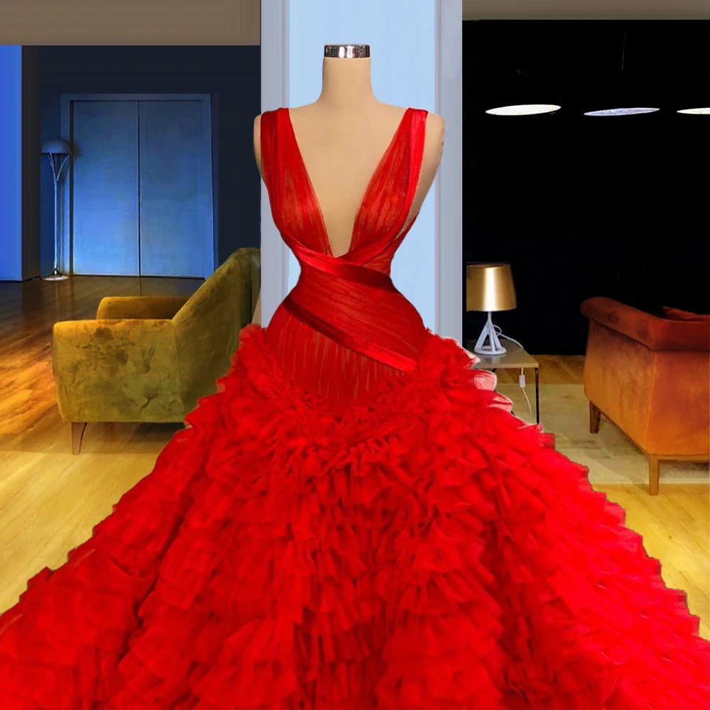 Deep V neck Red Basque Waistline Wedding Dresses vestidos de novia Rich Ruffled Ruched vestidos formales
Deep V neck Red Basque Waistline Wedding Dresses vestidos de novia Rich Ruffled Ruched vestidos formales