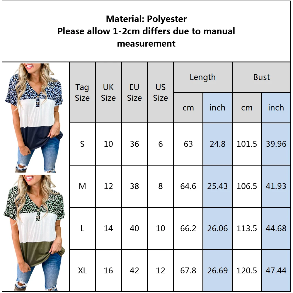 Leopard Printed Women T Shirts Button V Neck Ladies Tops T-Shirt Summer Short Sleeve Patchwork Female Tshirt Tee Shirt D30