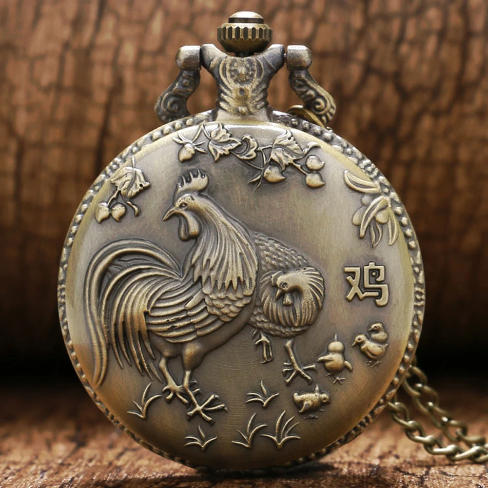 Retro Chinese Zodiac Rat/Ox/Tiger/Snake/Monkey/Dog Design Lucky Pendant Clock Old Fashioned Bronze Necklace Watch Fob Chain 2020 | Наручные
