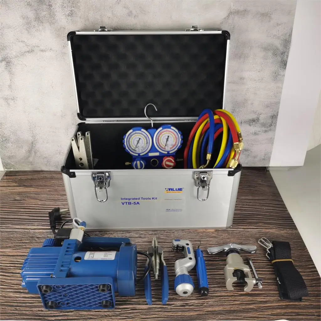 VTB-5A Refrigeration Repair Tool Set With Aluminum alloy box Refrigeration Toolbox Set Flare Device Vacuum Pump
VTB-5A Refrigeration Repair Tool Set With Aluminum alloy box Refrigeration Toolbox Set Flare Device Vacuum Pump