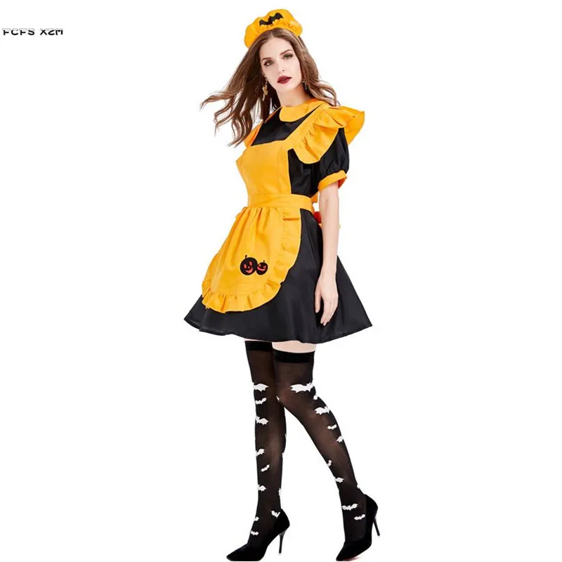 Pumpkin skirt Women Vampire Maid Cosplay Female Halloween Magic witch Costumes Carnival Purim Parade Role play Bar party dress
Pumpkin skirt Women Vampire Maid Cosplay Female Halloween Magic witch Costumes Carnival Purim Parade Role play Bar party dress