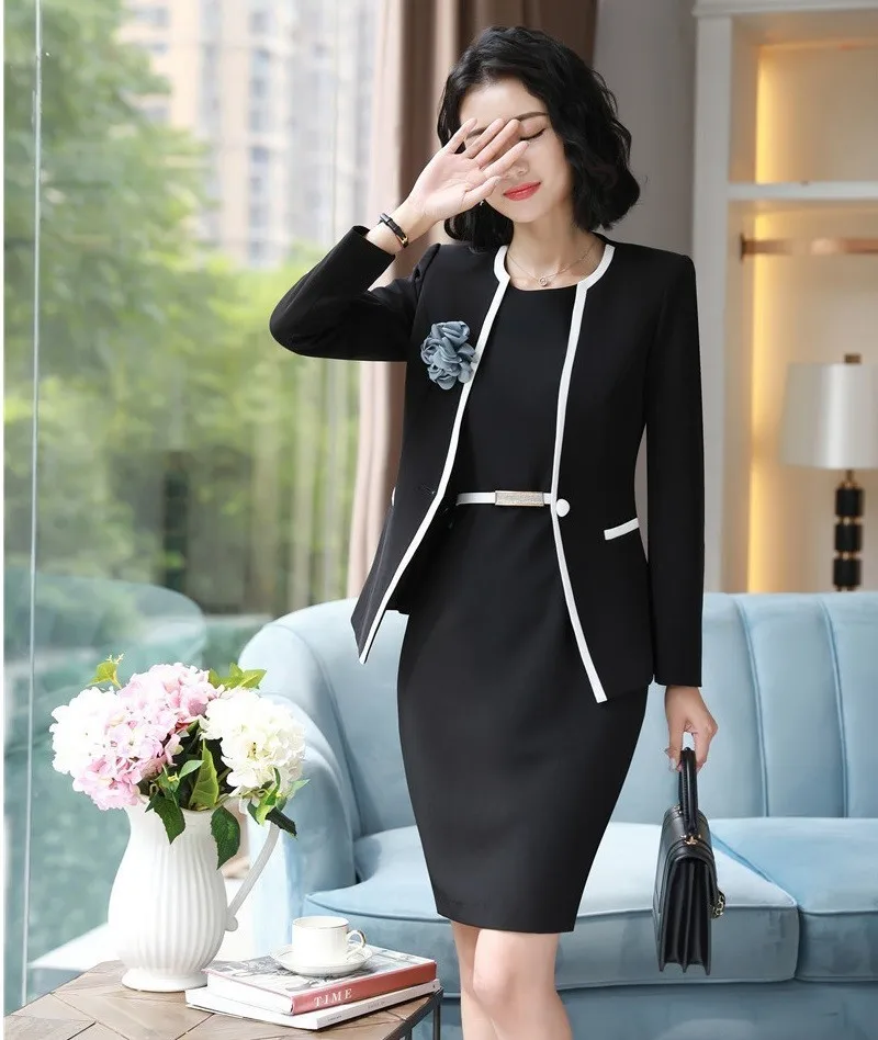 Novelty Formal Women Business Suits Jackets And Dress for Ladies Office Professional Work Wear Blazers With Corsage and Belt
Novelty Formal Women Business Suits Jackets And Dress for Ladies Office Professional Work Wear Blazers With Corsage and Belt