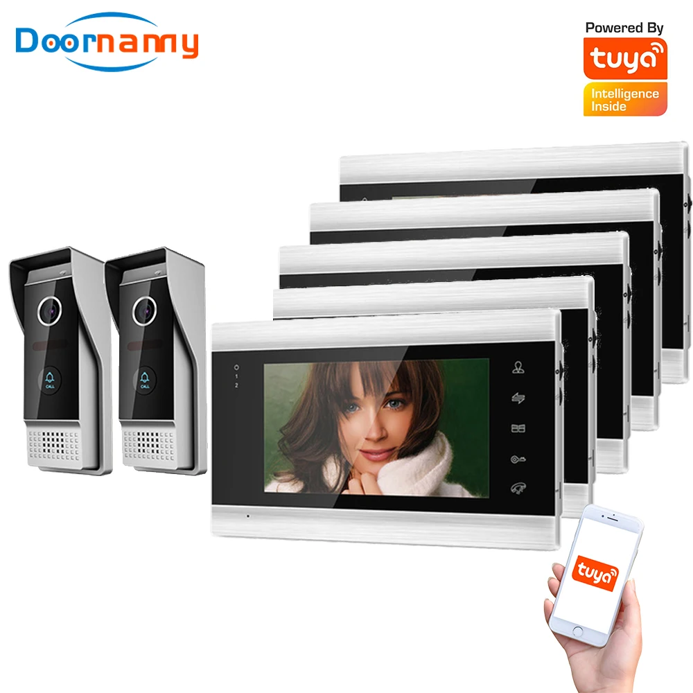 

Doornanny Villa Apartment WiFi Video Intercom System 2Doorbell To 5Monitors Tuya Doorbell Doorphone 2Doors Intercom Kit AHD 720P