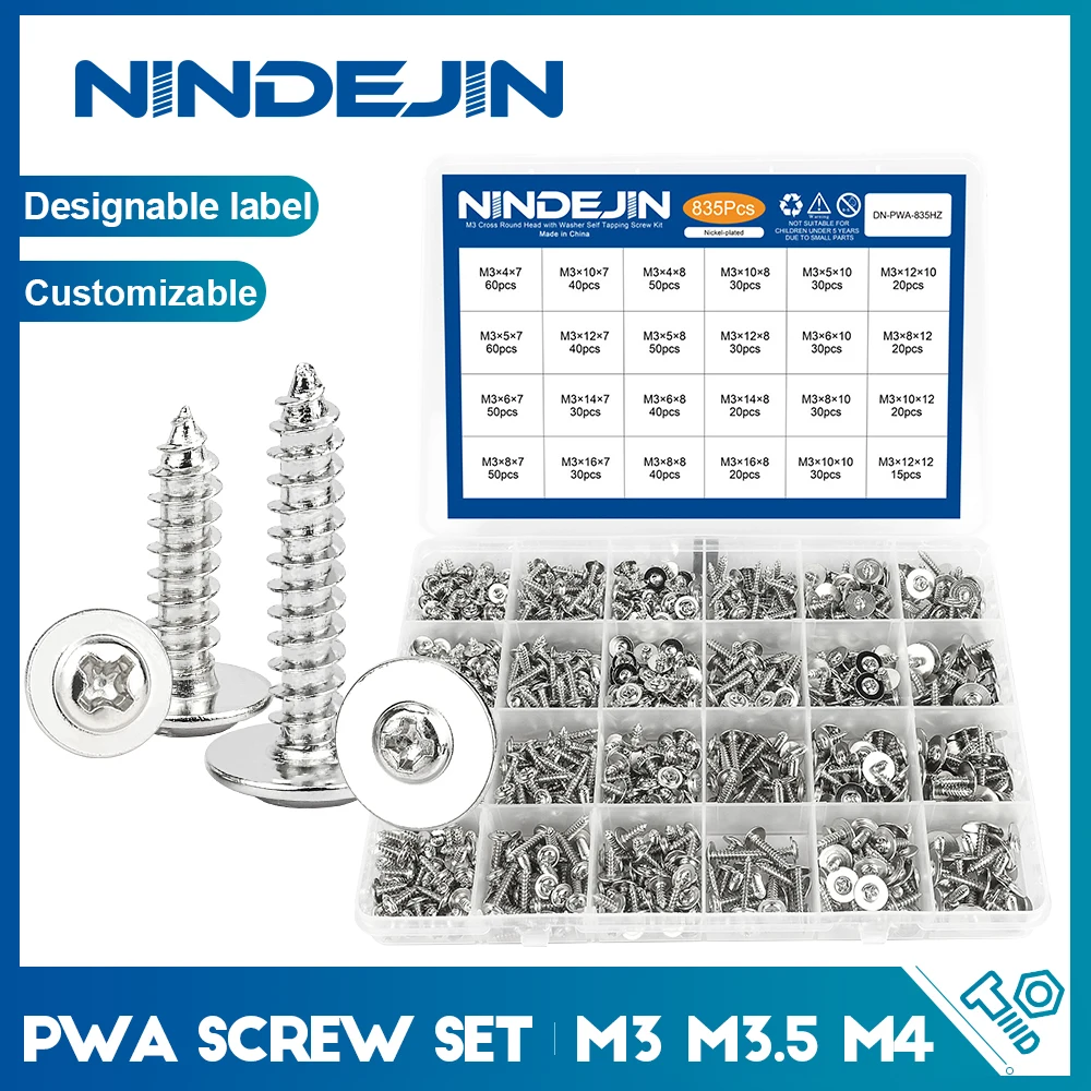 NINDEJIN Round Head Screw Set with Washer M3 M3.5 M4 Pan Head Phillips Self Tapping Screw Assortment Kit
NINDEJIN Round Head Screw Set with Washer M3 M3.5 M4 Pan Head Phillips Self Tapping Screw Assortment Kit