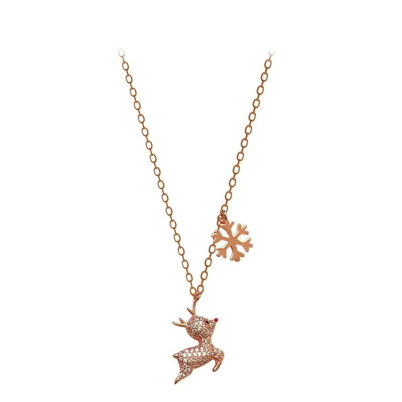 

925 sterling silver lovely elk Snowflake Necklace Fine Jewelry fawn clavicle chain zircon inlaid new style For women wholesale