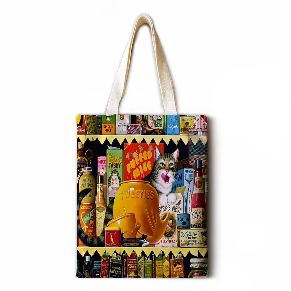 Cat oil painting cotton and linen handbag fashion shoulder bag ladies leisure ecological shopping high-quality foldable handbag
Cat oil painting cotton and linen handbag fashion shoulder bag ladies leisure ecological shopping high-quality foldable handbag
