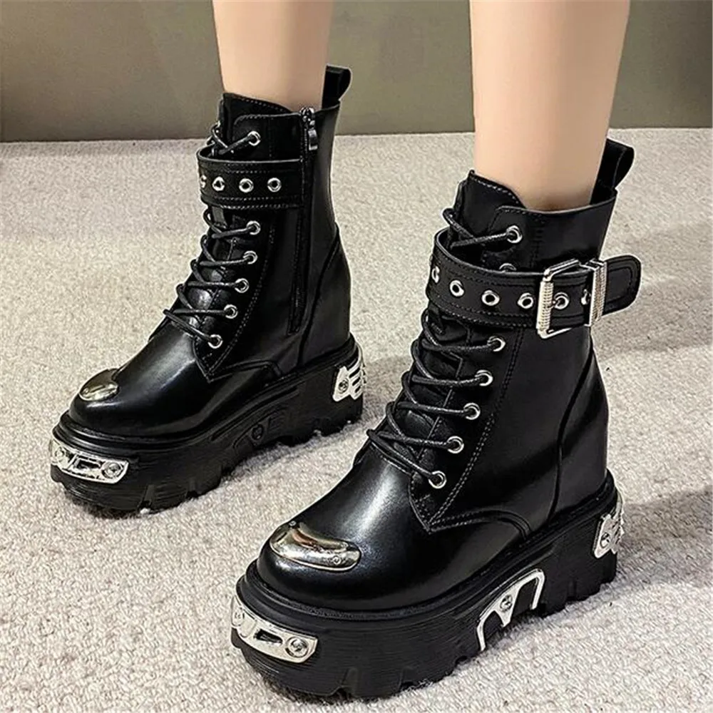 New Women 10CM Punk Ankle Boots Ladies Metal Decor Shoes Fashion Gothic Lace Up Chunky Sneakers Wedge Platform Shoes Botas Mujer
New Women 10CM Punk Ankle Boots Ladies Metal Decor Shoes Fashion Gothic Lace Up Chunky Sneakers Wedge Platform Shoes Botas Mujer