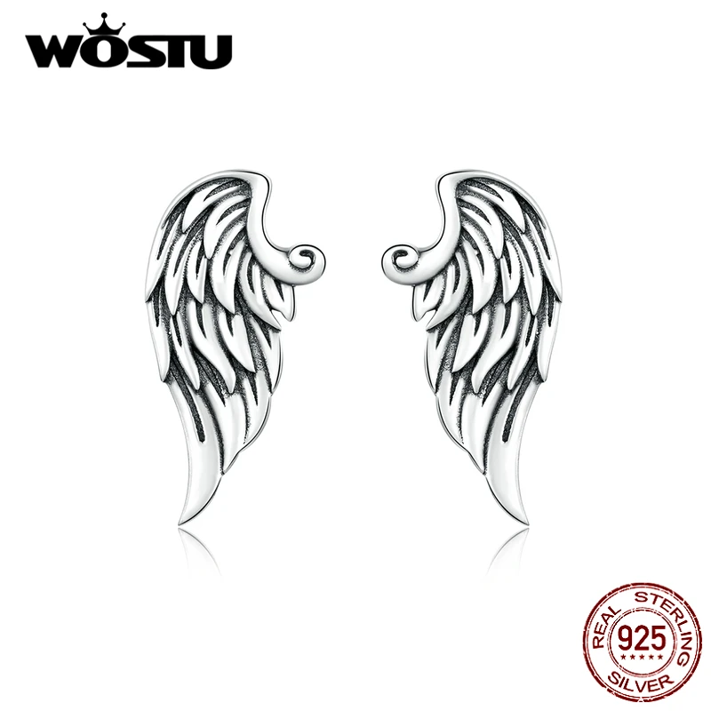 WOSTU Vintage Wings Stud Earrings 100% 925 Sterling Silver Retro Small For Women Girls Party Jewelry FNE343 | Украшения и