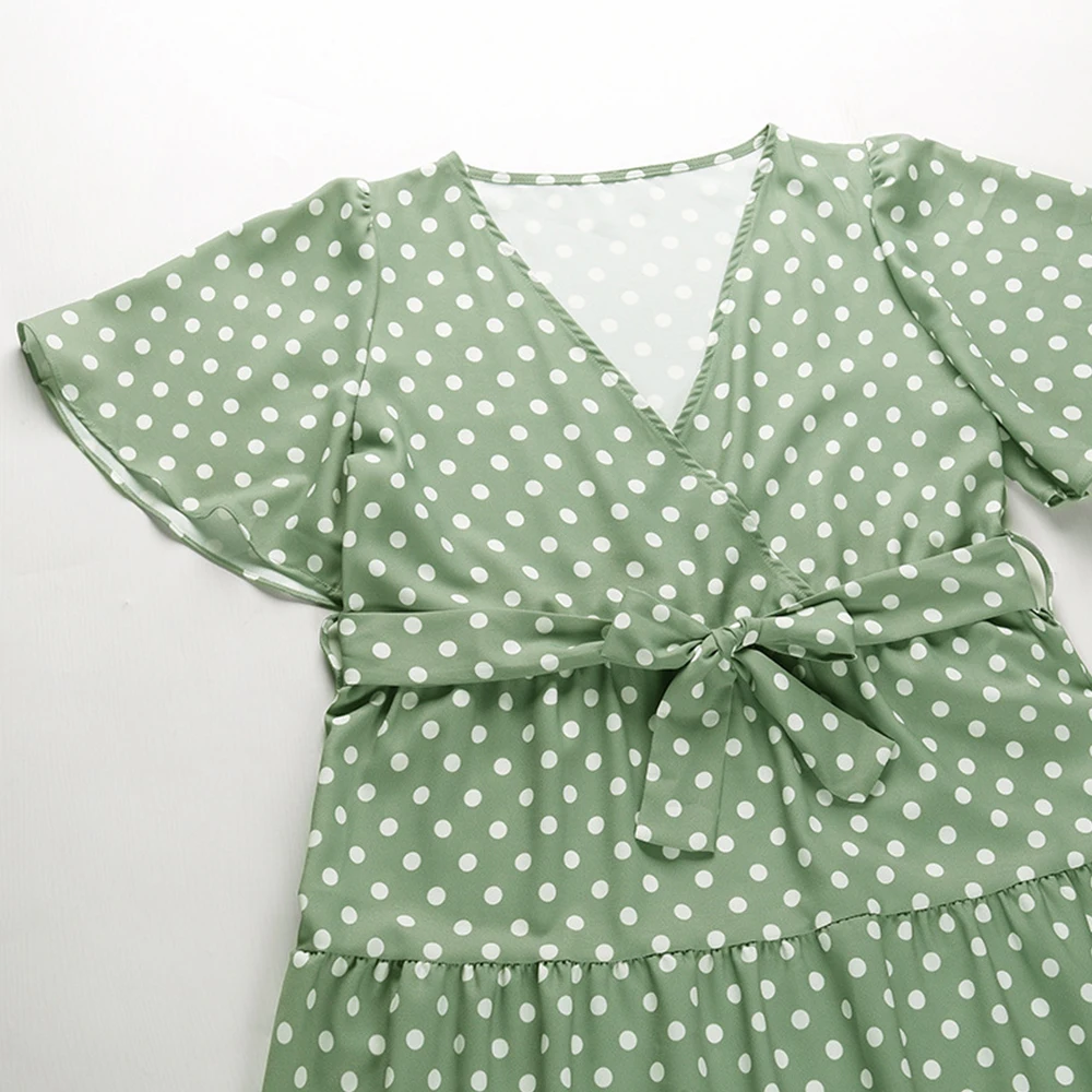 Dot Butterfly Sleeve Summer Dress Women Office Lady Ruffles V-neck Lace Up Mid-calf Dress 2021 New
Dot Butterfly Sleeve Summer Dress Women Office Lady Ruffles V-neck Lace Up Mid-calf Dress 2021 New