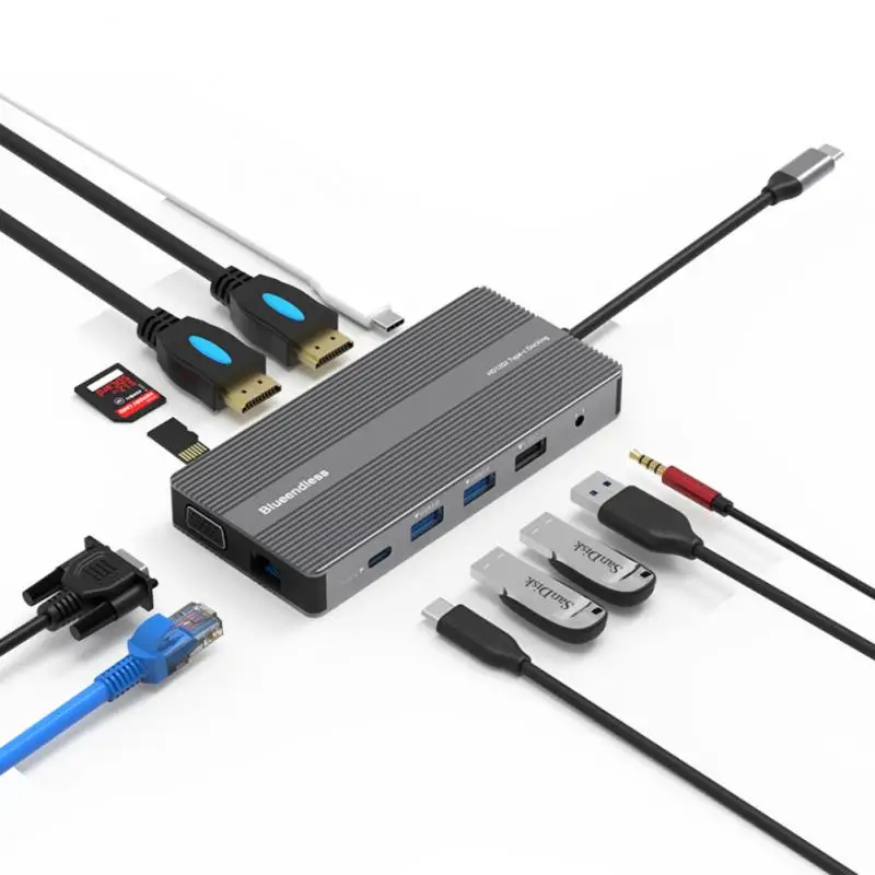 Type-C Docking Station 12 In 1 MST Same Screen Hub Dual VGA Docking Station Converter For MacBook Pro Dock Station Splitter
Type-C Docking Station 12 In 1 MST Same Screen Hub Dual VGA Docking Station Converter For MacBook Pro Dock Station Splitter