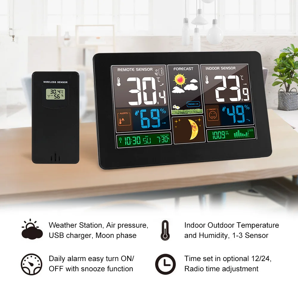 Sunrise Alarm Clock Digital Weather Station Wireless Indoor Outdoor Sensor Thermometer Hygrometer Forecast Clock Travel Alarm
Sunrise Alarm Clock Digital Weather Station Wireless Indoor Outdoor Sensor Thermometer Hygrometer Forecast Clock Travel Alarm