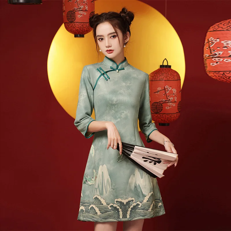 Chinese Style Dress Deerskin Velvet Cheongsam 2021 New Autumn and Winter Young Girl Long Sleeved Green Hanfu Qipao Dress
Chinese Style Dress Deerskin Velvet Cheongsam 2021 New Autumn and Winter Young Girl Long Sleeved Green Hanfu Qipao Dress