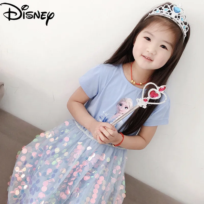 

Disney Fashion Summer New Cute Cartoon Frozen Sequined Skirt Cute Cartoon Aisha Super Fairy Children's Dress