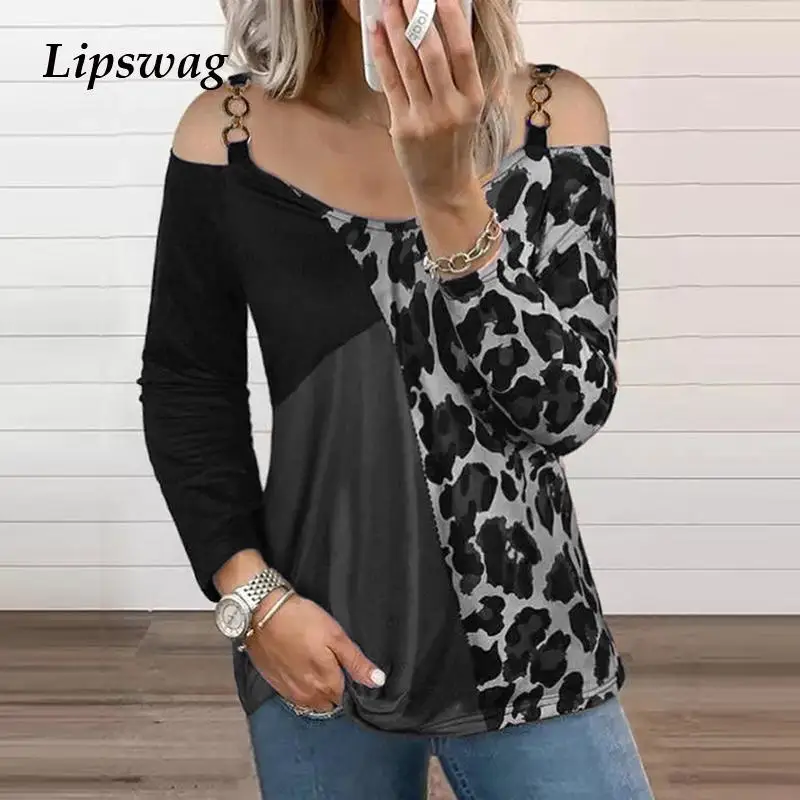 2022 Spring Off Shoulder Chain Strap Shirts Autumn Long Sleeve Loose Tops Pullover Vintage Leopard Print Patchwork Women Blouses 
2022 Spring Off Shoulder Chain Strap Shirts Autumn Long Sleeve Loose Tops Pullover Vintage Leopard Print Patchwork Women Blouses