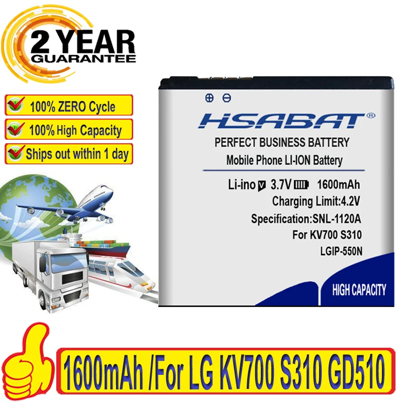 HSABAT 100% новый топовый бренд 1600mAh Аккумулятор для LG KV700 S310 GD510 GD880 mini LGIP 550N|battery for|battery